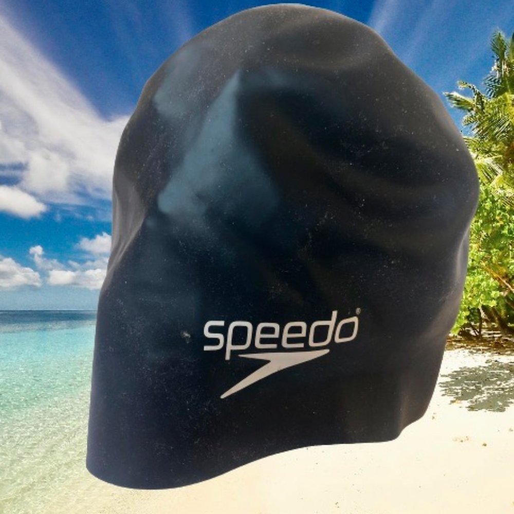 SPEEDO Vintage Swim Cap STRAPLESS Black Logo New Old Stock